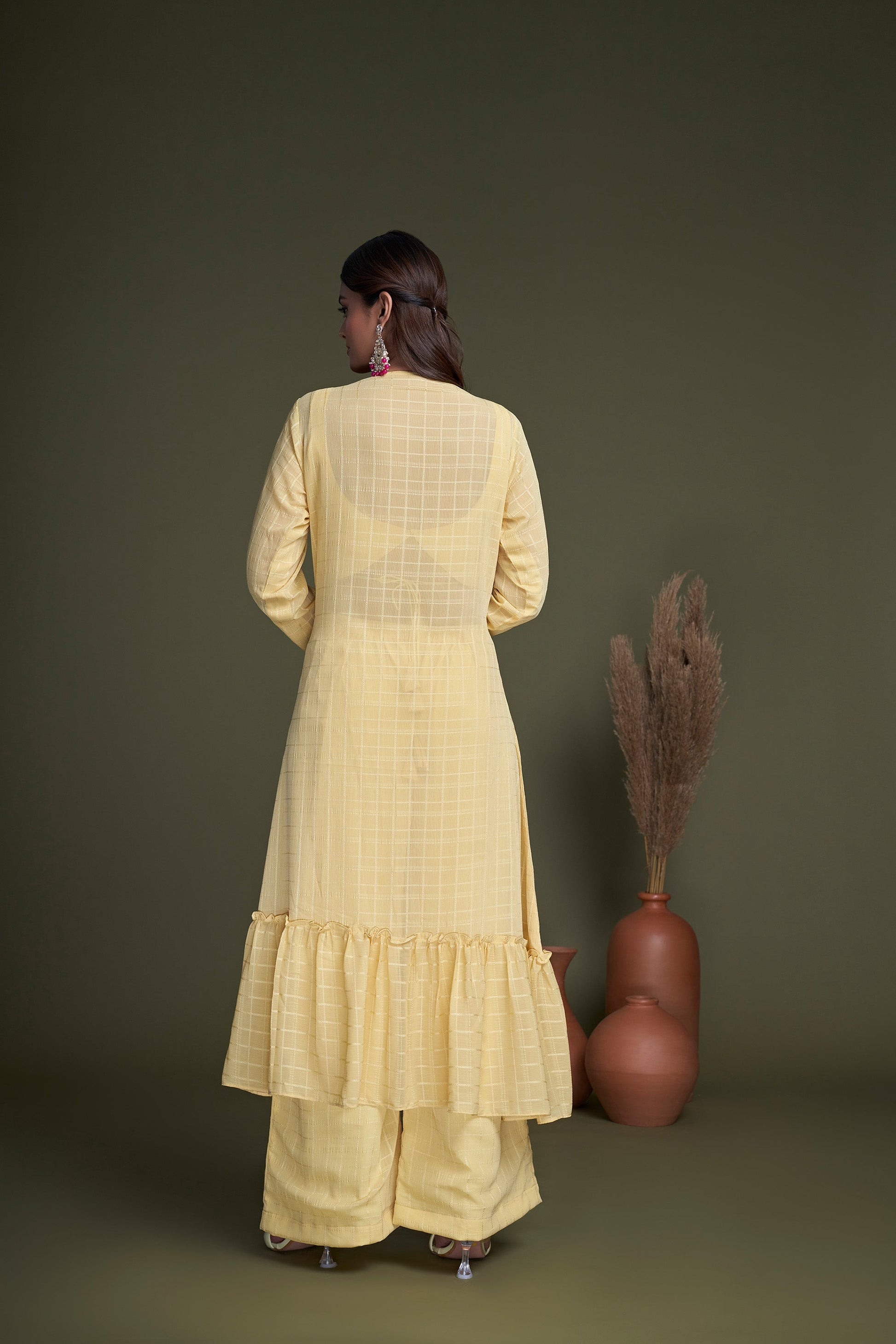 Yellow Mirror Embroidered Georgette Party Wear Palazzo