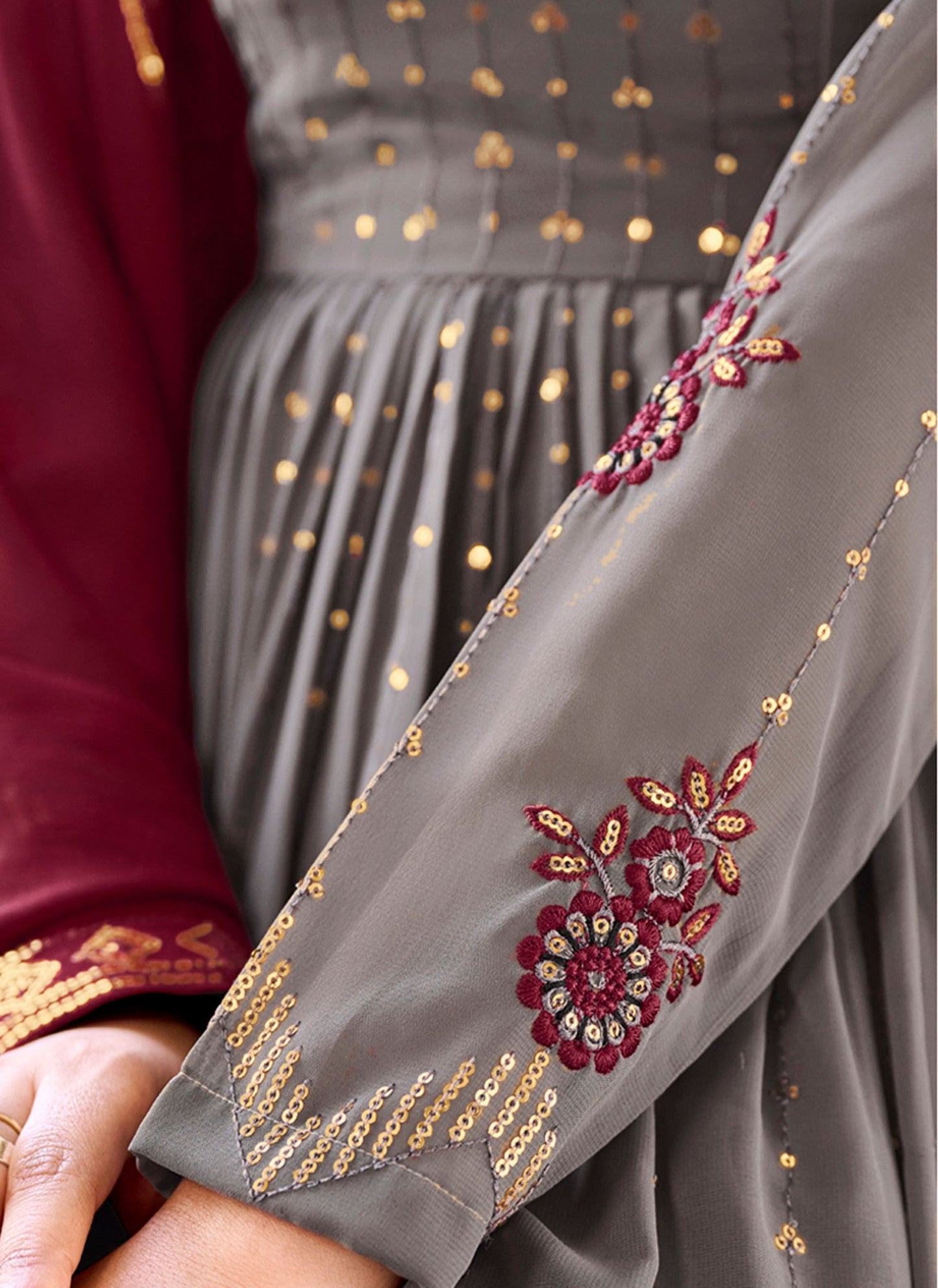 Grey Thread Embroidery Georgette Sharara for Mehendi