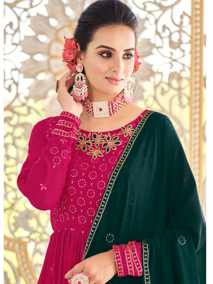 Rani Pink Thread Embroidery Georgette Sharara for Mehendi