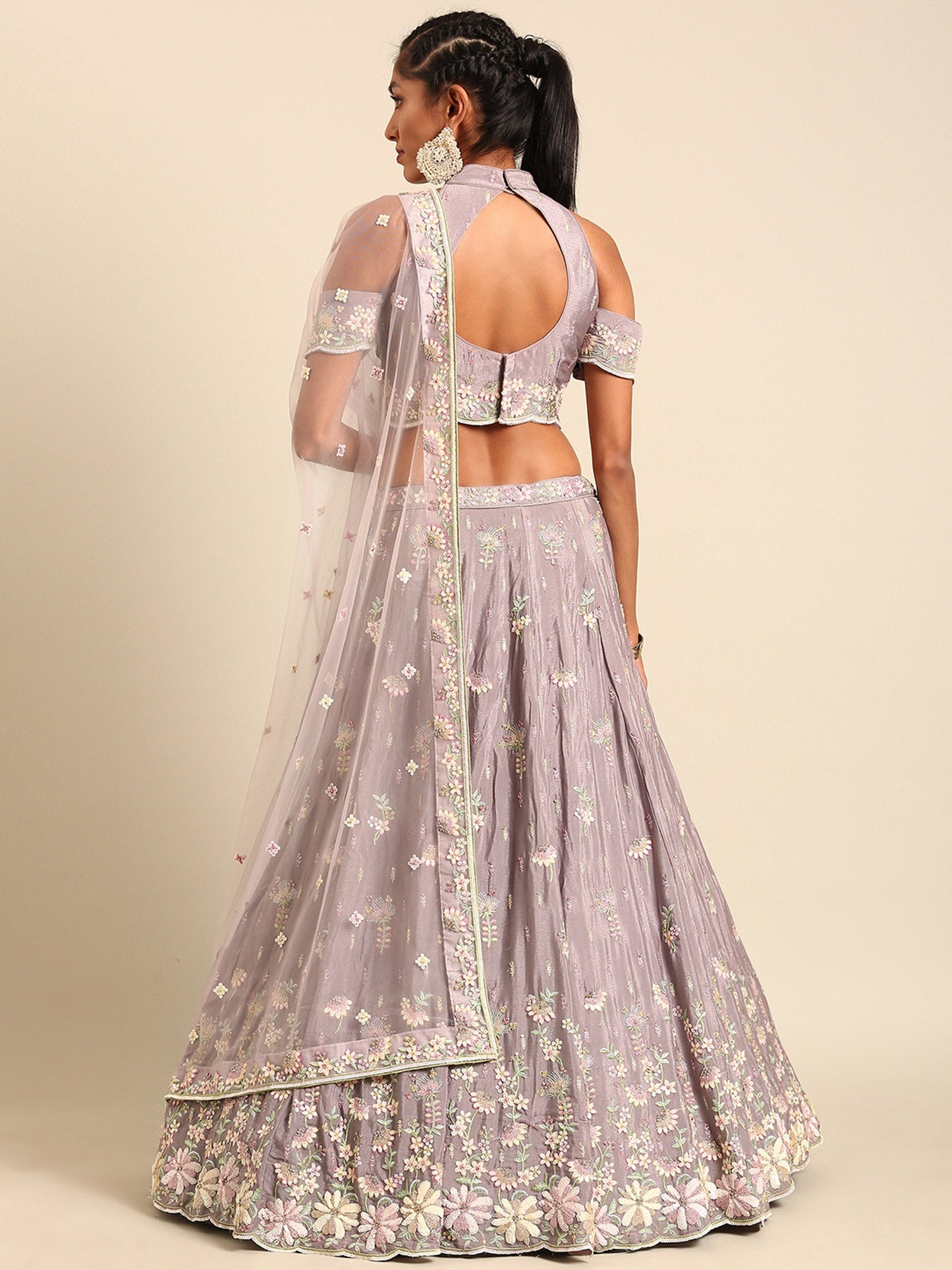 Mauve Georgette Sequins Embroidery Bridesmaid Lehenga