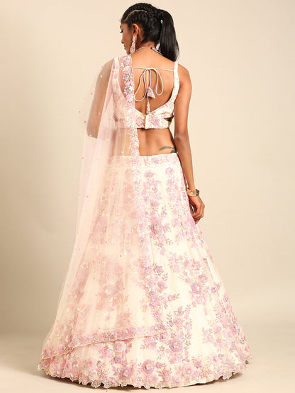 Cream Net Sequins with heavy Zarkan embroidery Lehenga