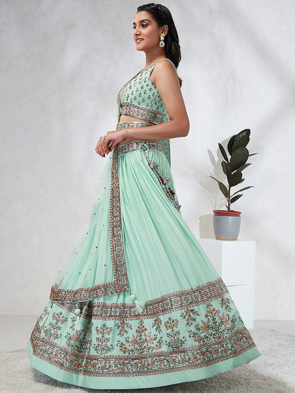 Sea Green Georgette Sequins and thread embroidery Lehenga