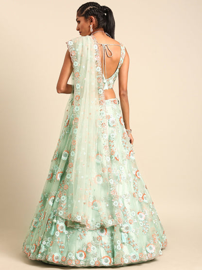 Sea Green Net Sequins and Zarkan embroidery Lehenga