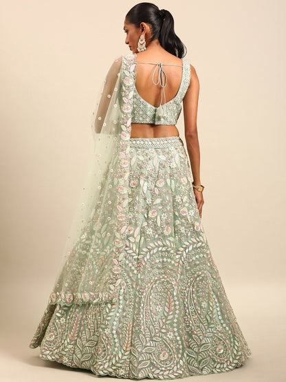 Sea Green Net Multi Zarkan embroidery Lehenga