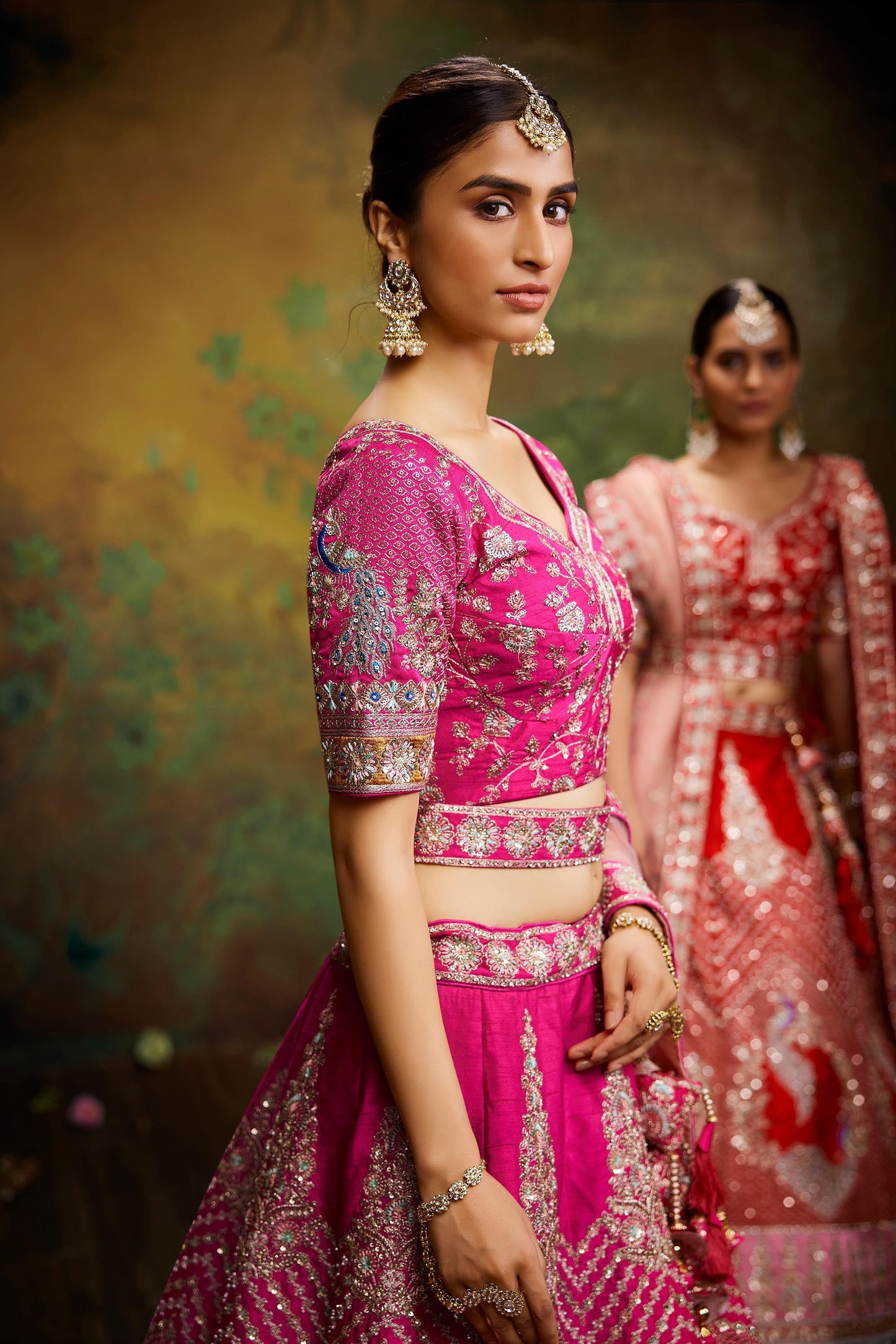 Pink Pure Silk Moti & Zarkan heavy embroidery Lehenga