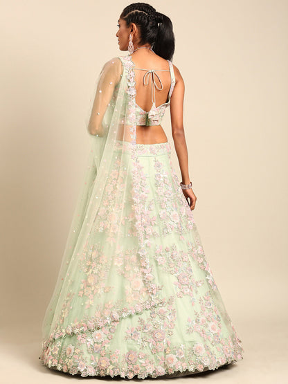 Lime Green Net Sequins Zarkan embroidery Lehenga