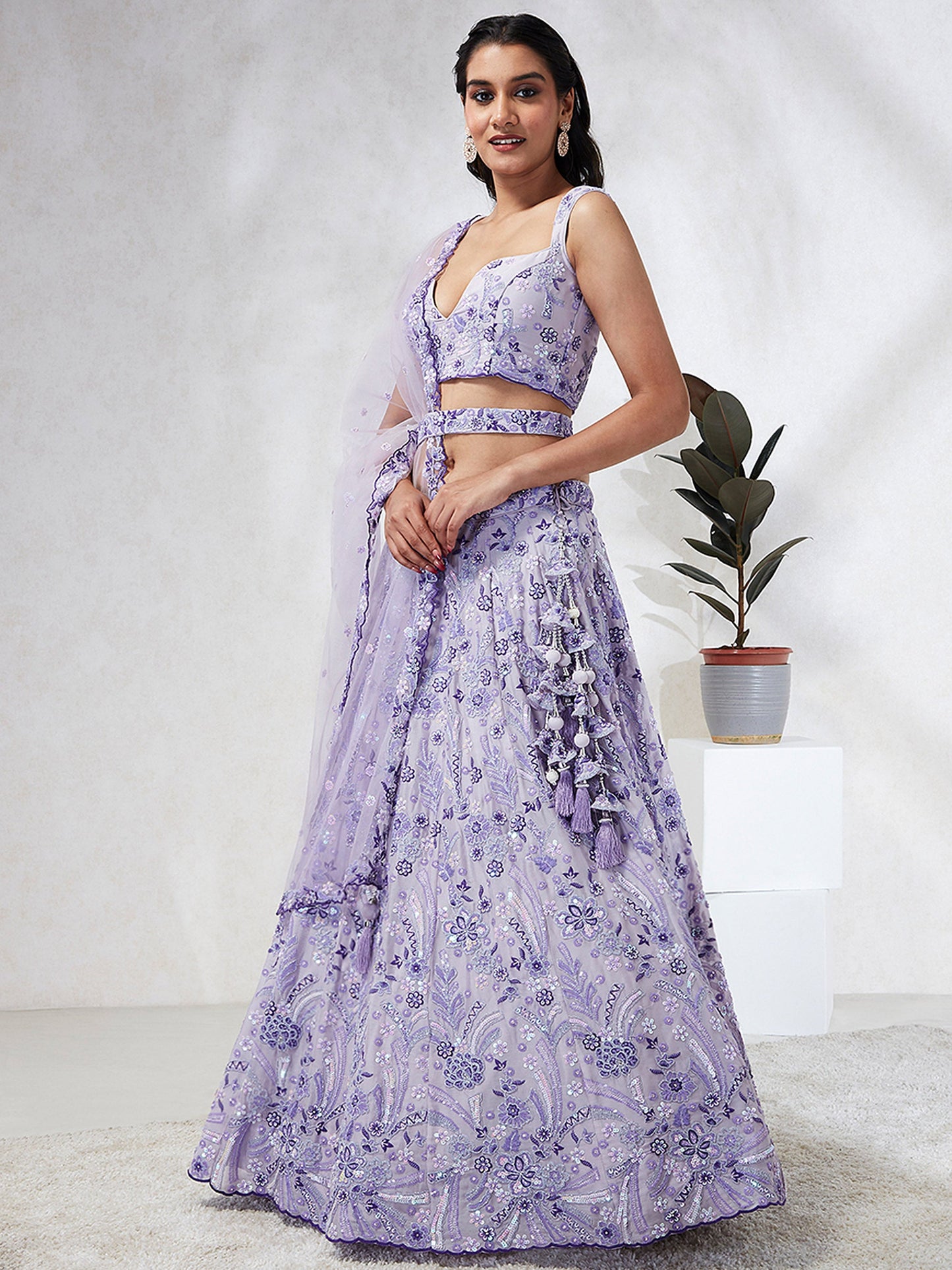 Lavender Georgette Sequins and thread embroidery Lehenga