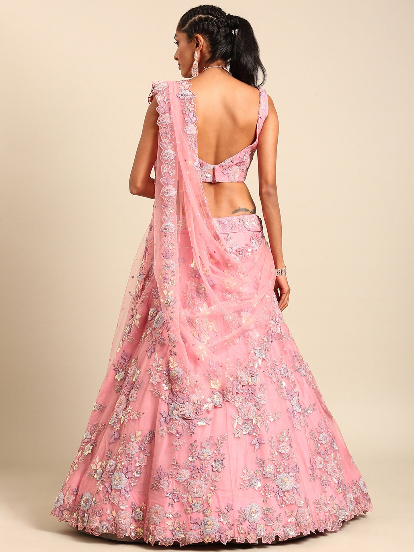 Pink Net Zarkan embroidery Lehenga