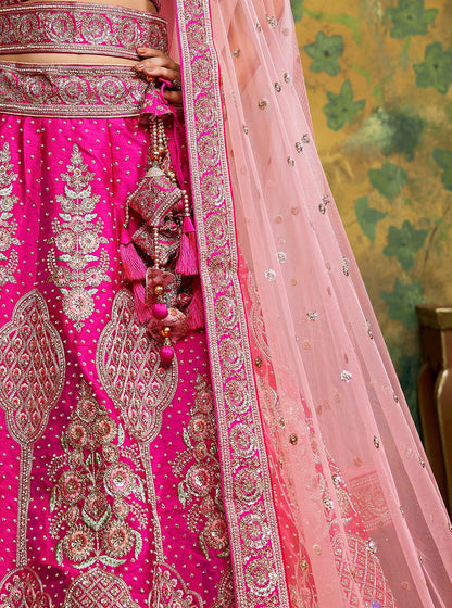 Pink Pure Silk Moti & Zarkan heavy embroidery Lehenga