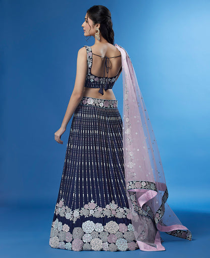 Navy Blue Color Georgette Multi-Sequins Work Lehenga