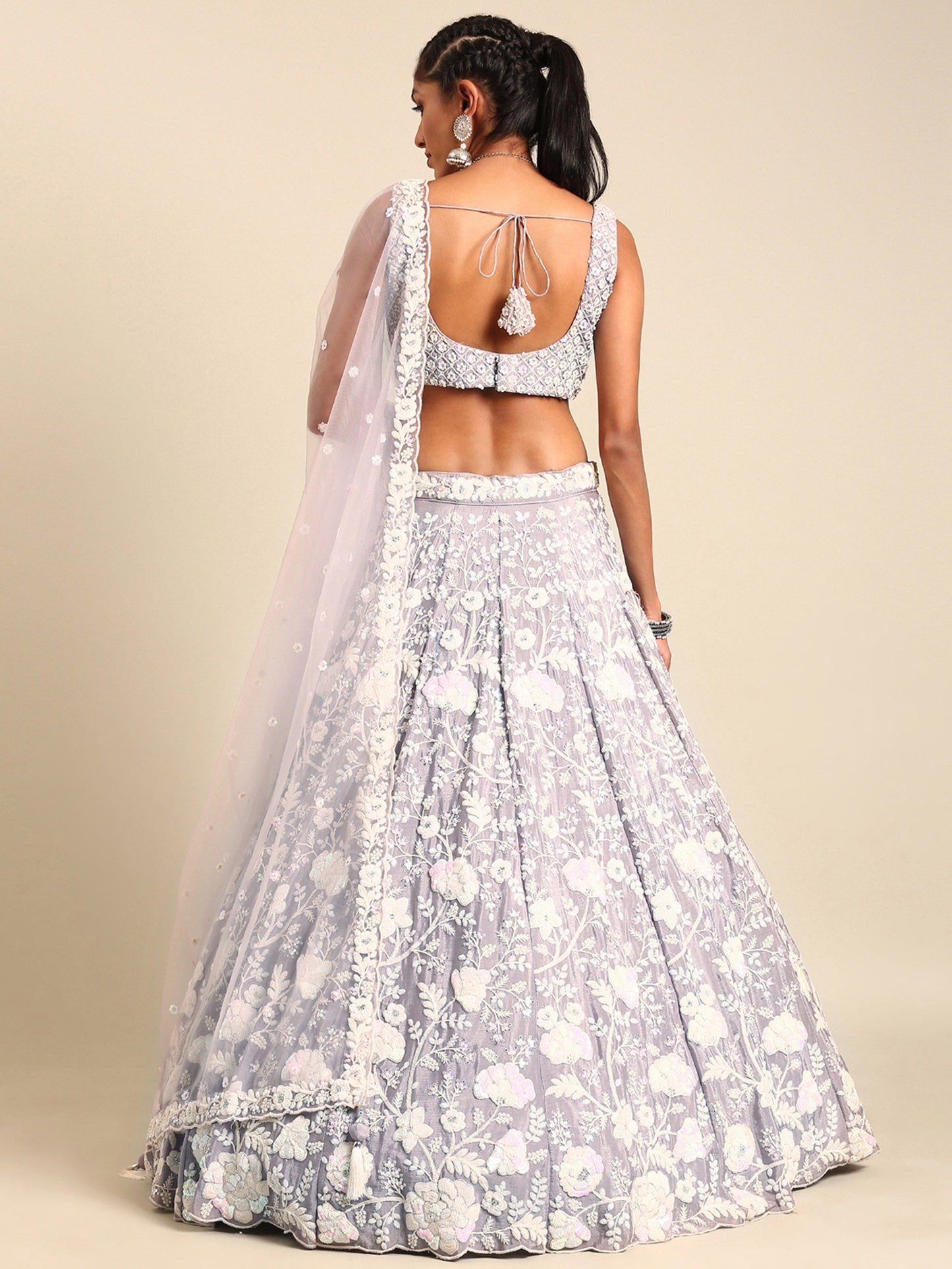 Mauve Chinon Sequins and Zarkan embroidery Lehenga