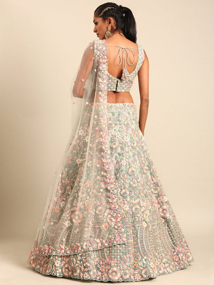 Sea green Net Multi Sequins& Zarkan embroidery Lehenga