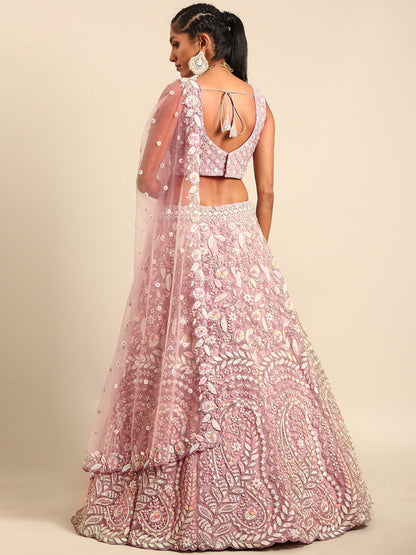 Mauve Net Multi Sequins Embroidery Bridesmaid Lehenga