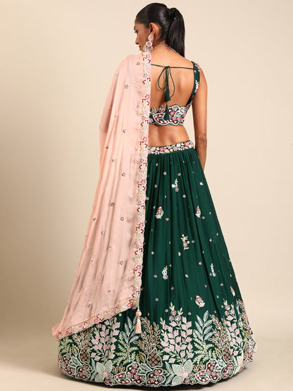 Green Georgette Sequins and thread embroidery Lehenga