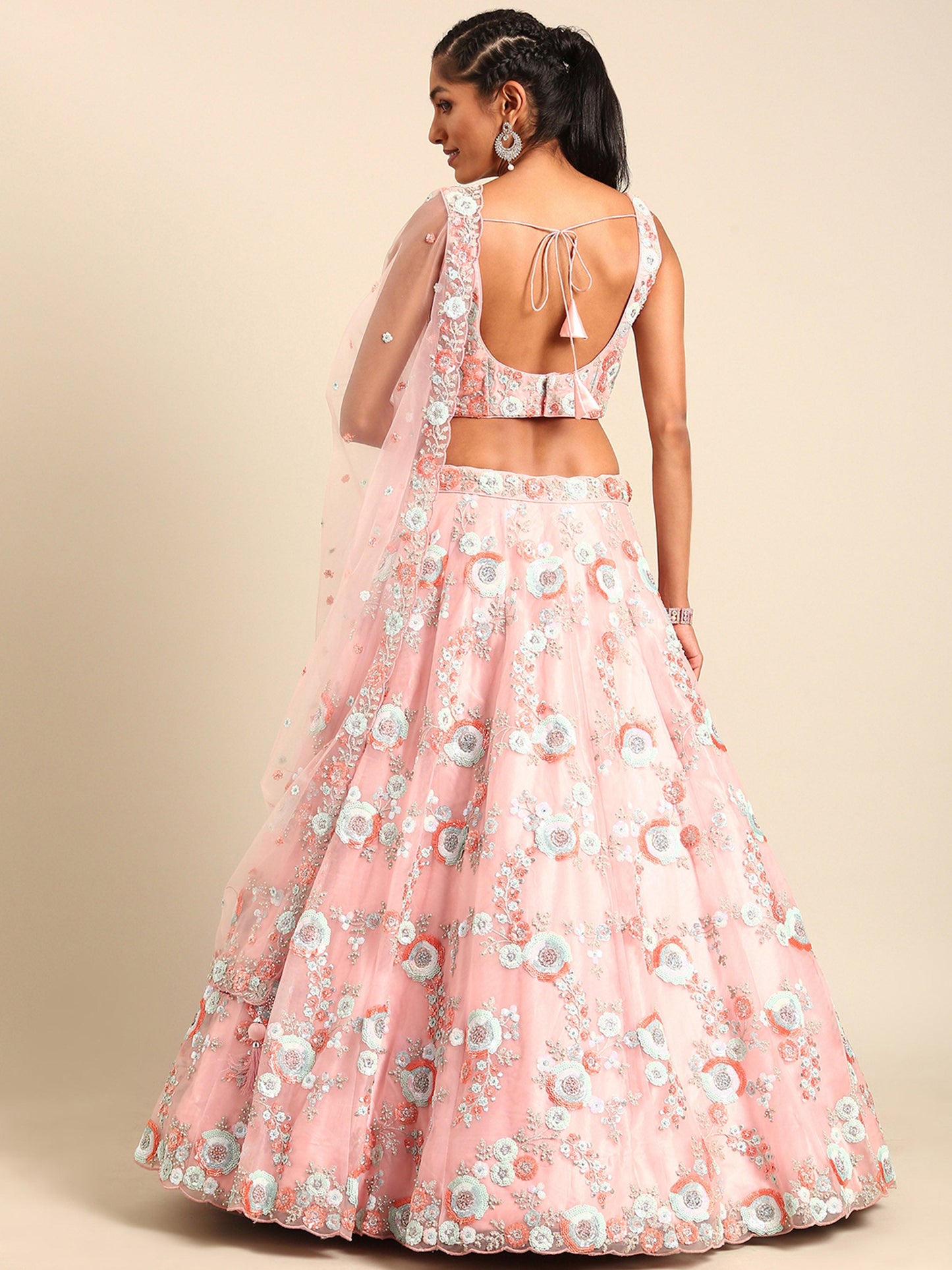 Pink Net Sequins and Zarkan embroidery Lehenga