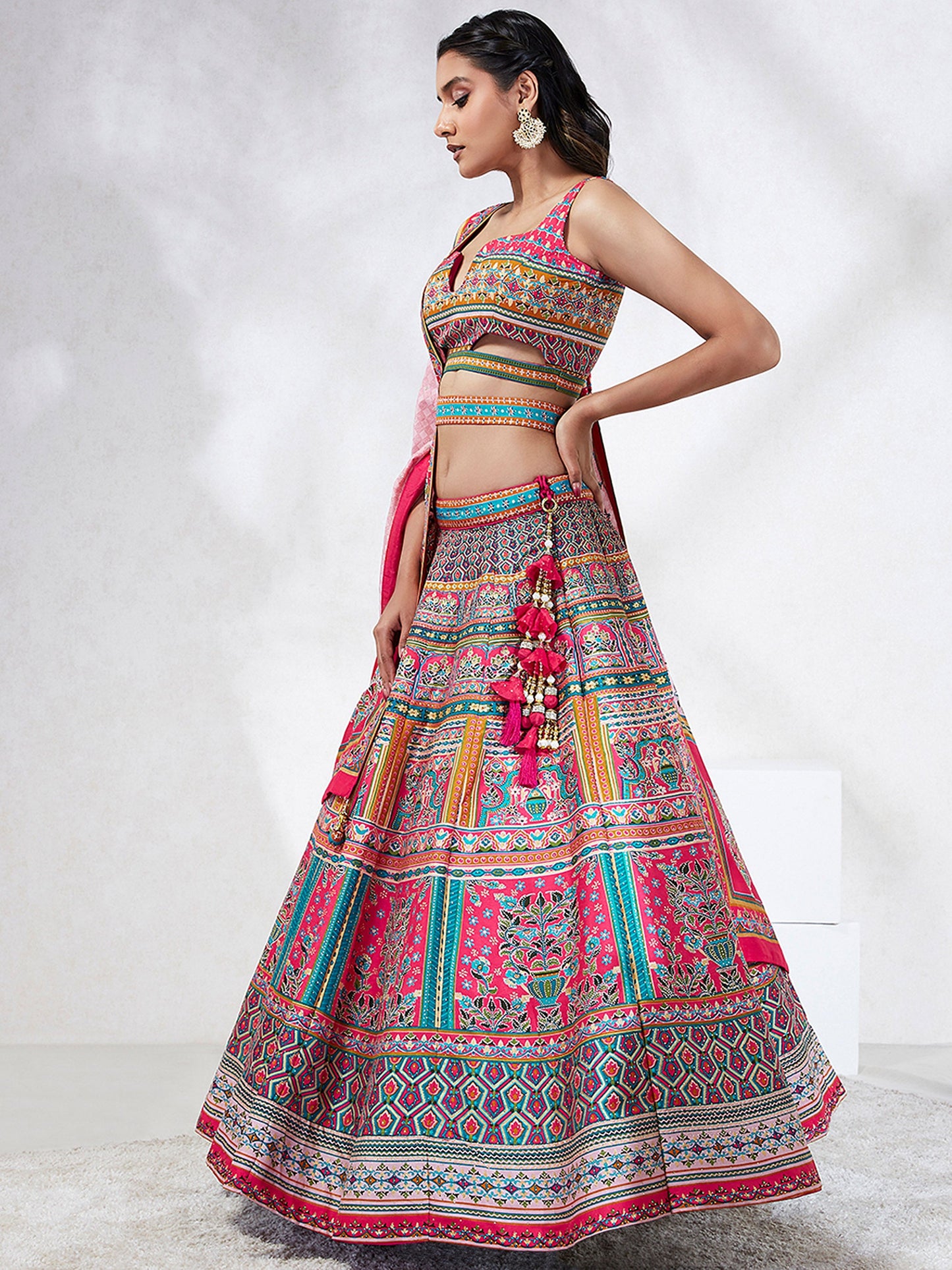 Pink  Georgette Position Printing with siroski Stone work Lehenga