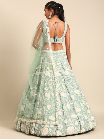 Sea Green Chinon Sequins and Zarkan embroidery Lehenga