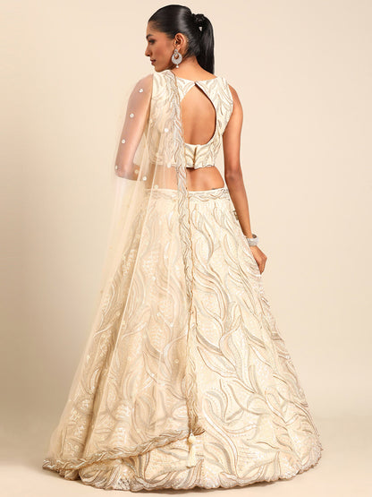 Cream Net Sequins and Zarkan embroidery Lehenga