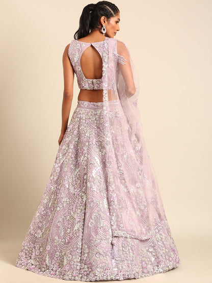 Lavender Net Sequins and Zarkan embroidery Lehenga