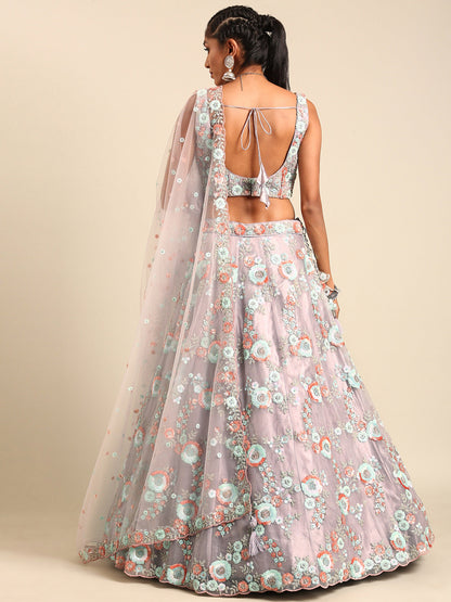 Mauve Net Sequins & Zarkan embroidery Lehenga