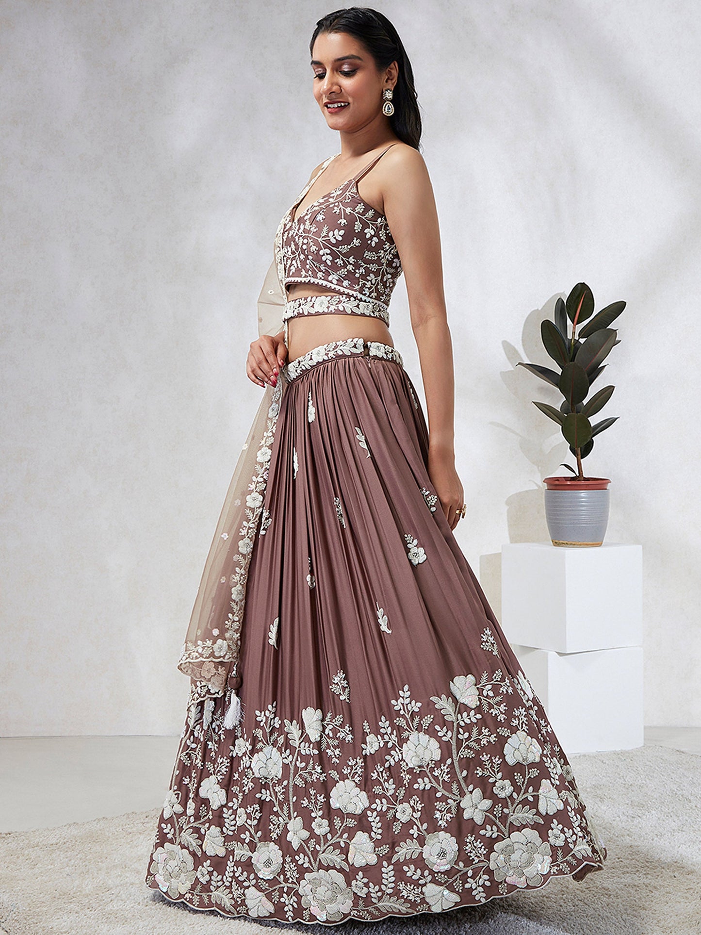 Rose gold  Georgette Sequins and thread embroidery Lehenga