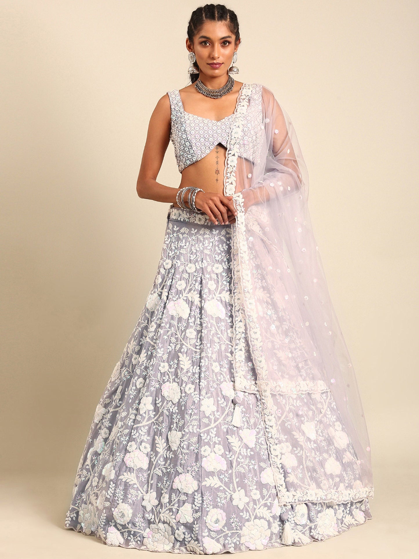 Mauve Chinon Sequins and Zarkan embroidery Lehenga