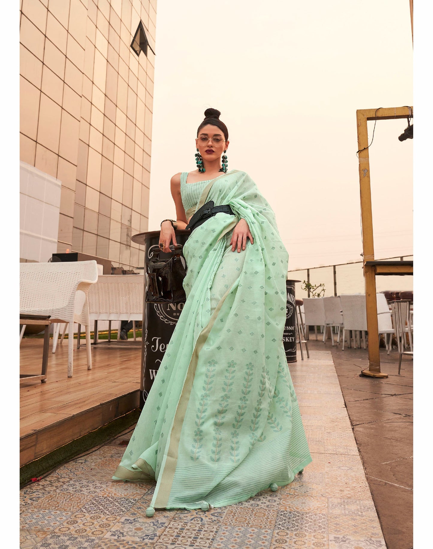 Pale Green Koral Silk Saree