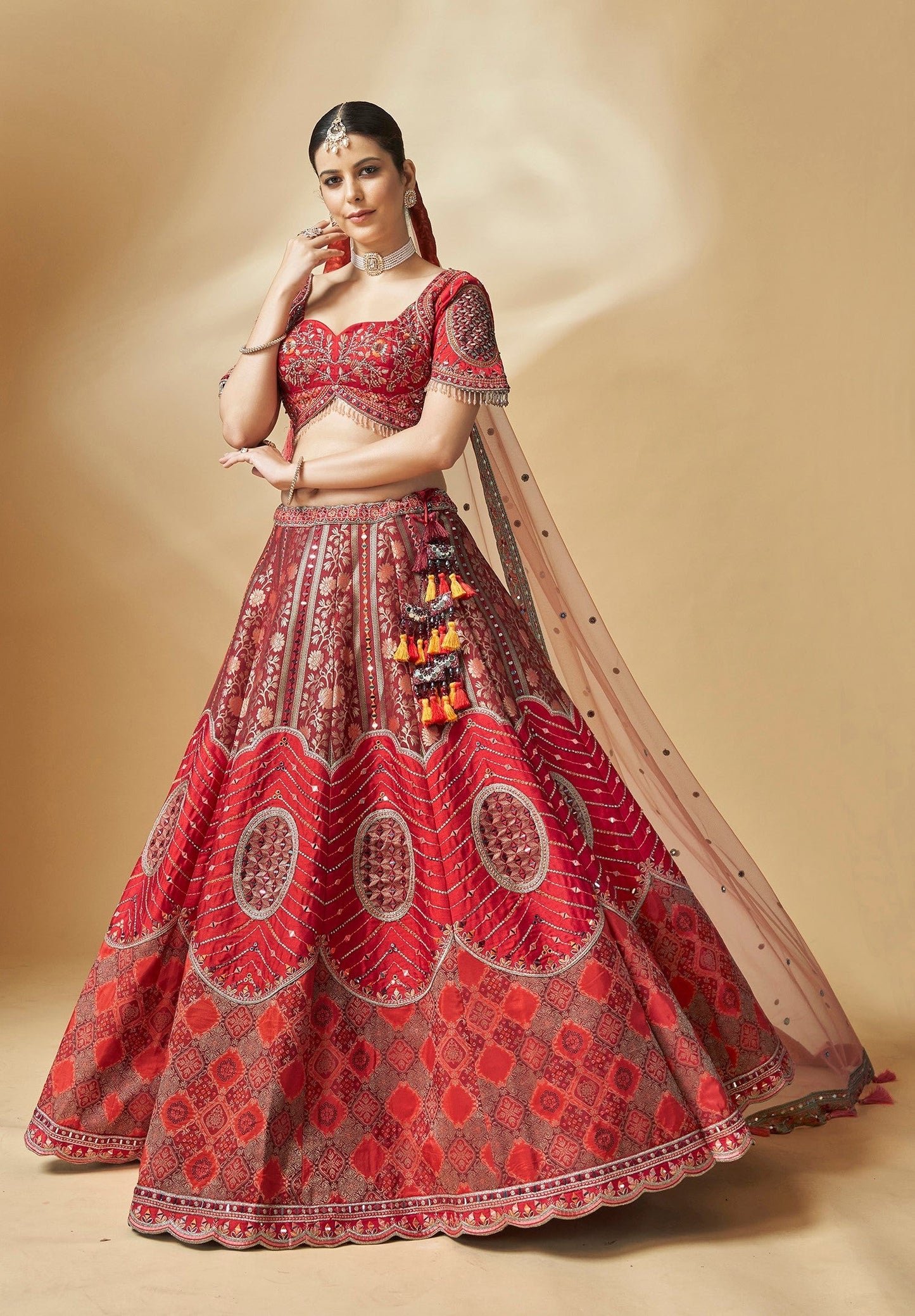 Red Color Art Silk Beautiful Hand Work Bridal Lehenga