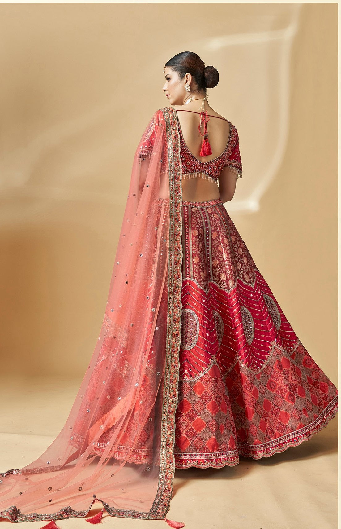 Red Color Art Silk Beautiful Hand Work Bridal Lehenga