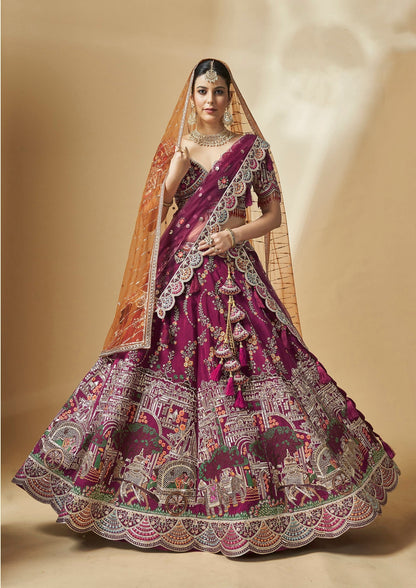 Wine Color Art Silk Beautiful Hand Work Bridal Lehenga