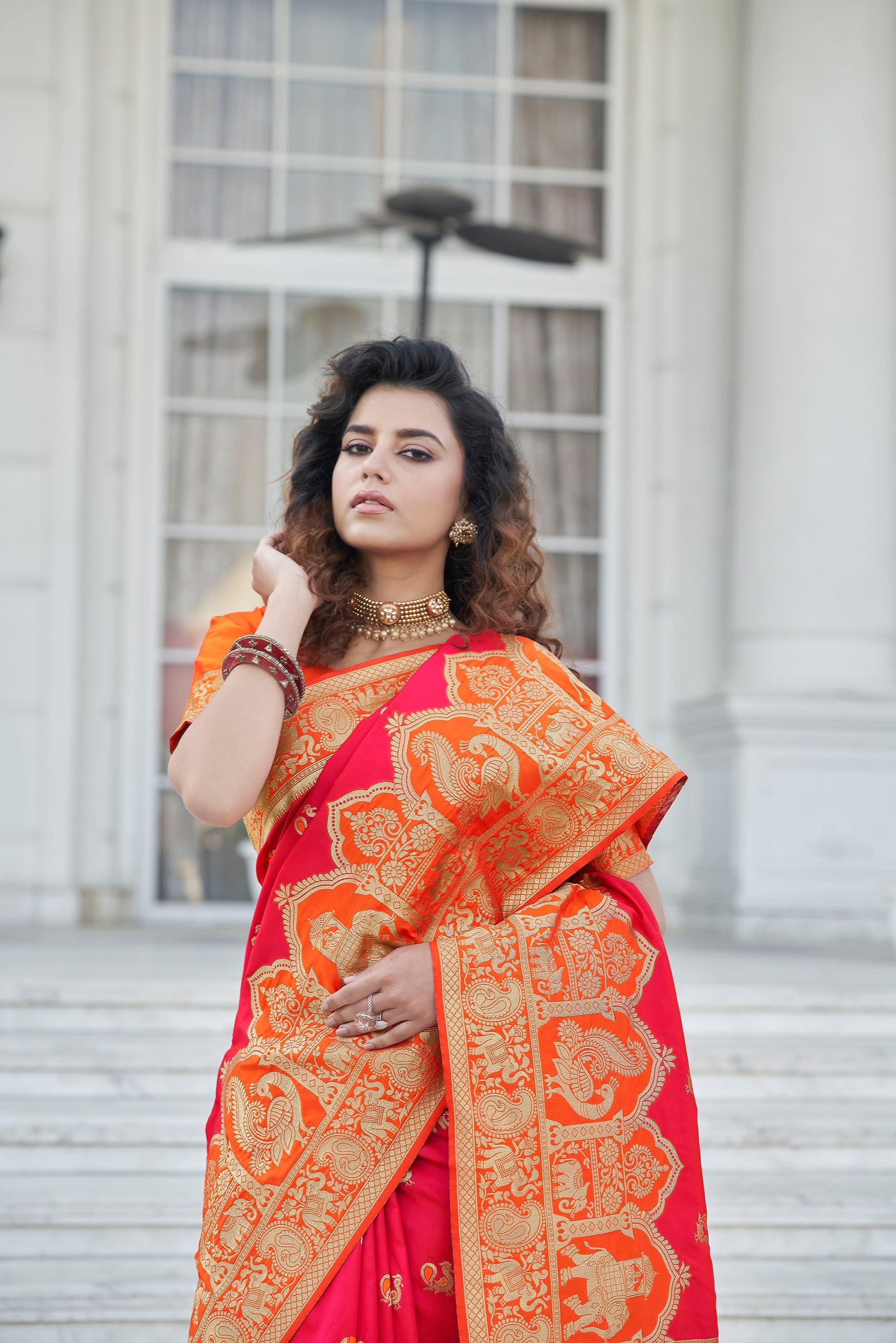 Pink Color Banarasi Zari Weaving Saree