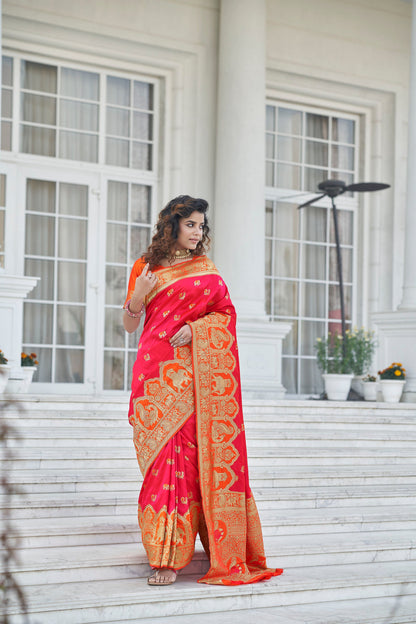 Pink Color Banarasi Zari Weaving Saree