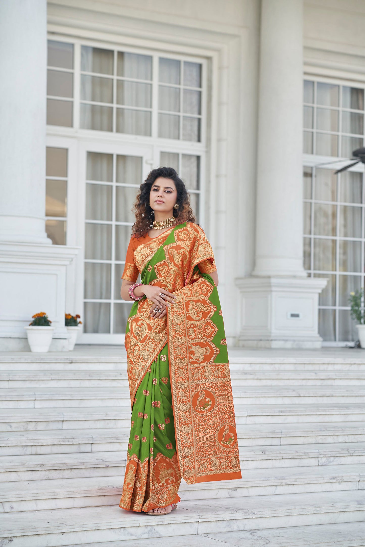 Green Color Banarasi Zari Weaving Saree for Mehendi