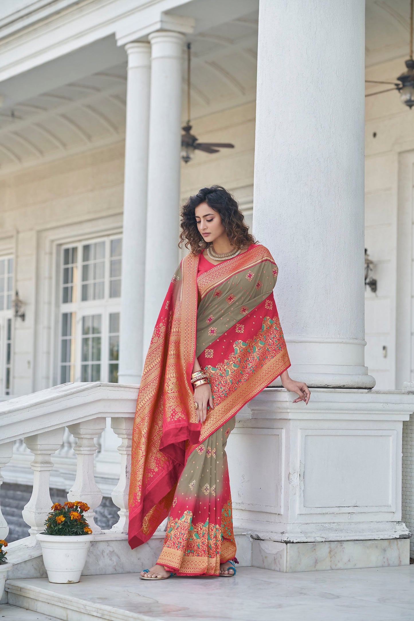 Grey Color Banarasi Zari Weaving Saree