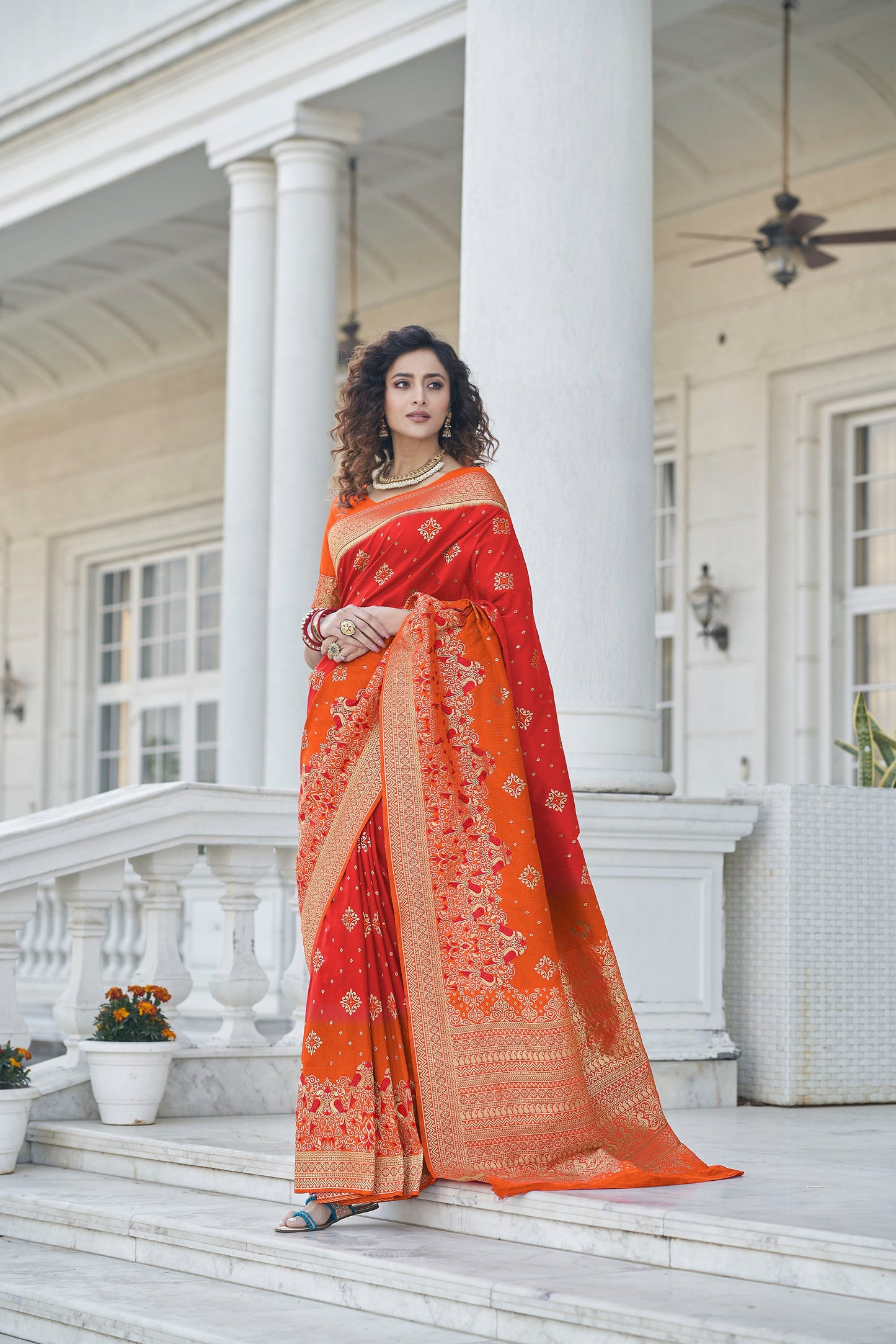 Red Color Banarasi Zari Weaving Saree