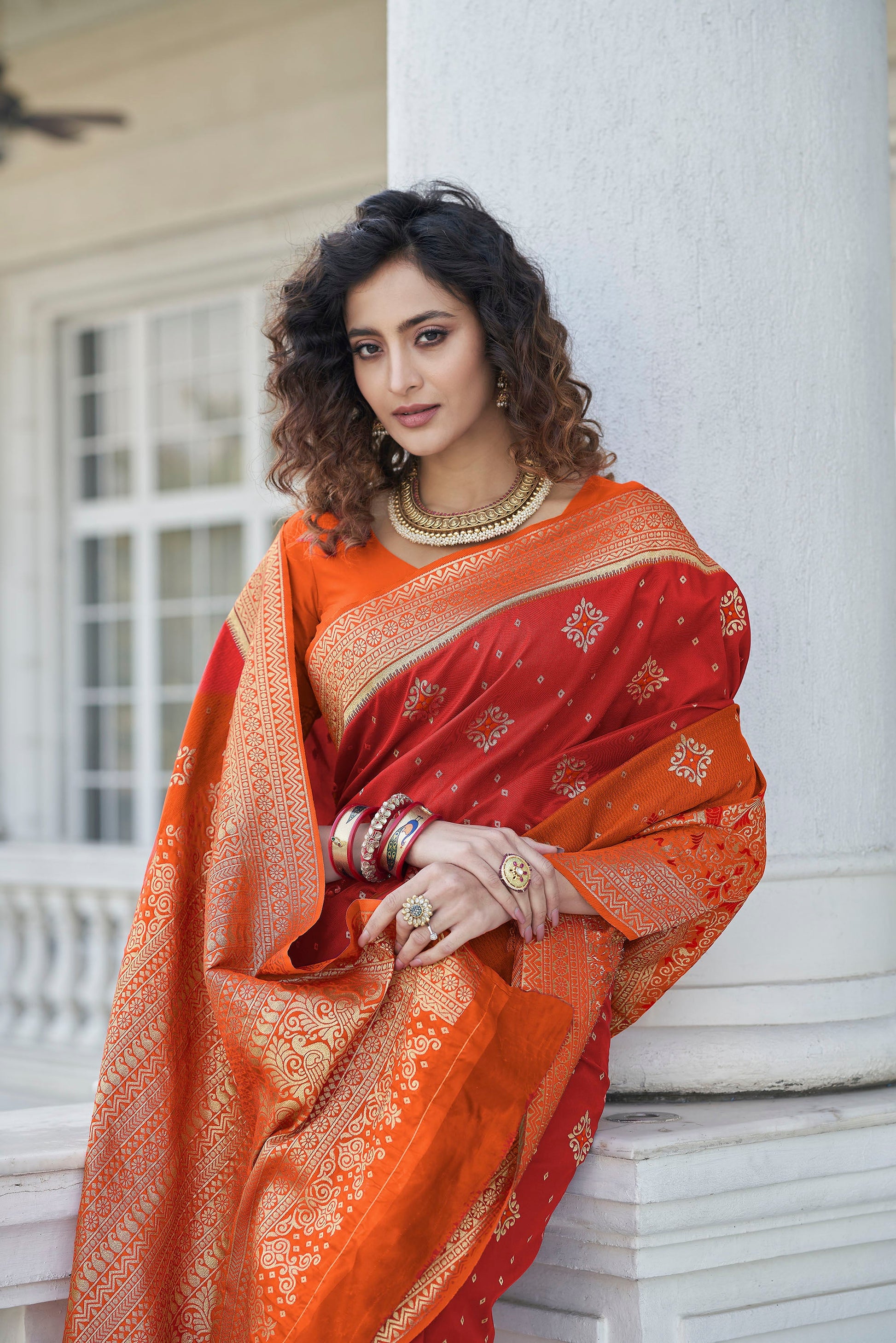 Red Color Banarasi Zari Weaving Saree