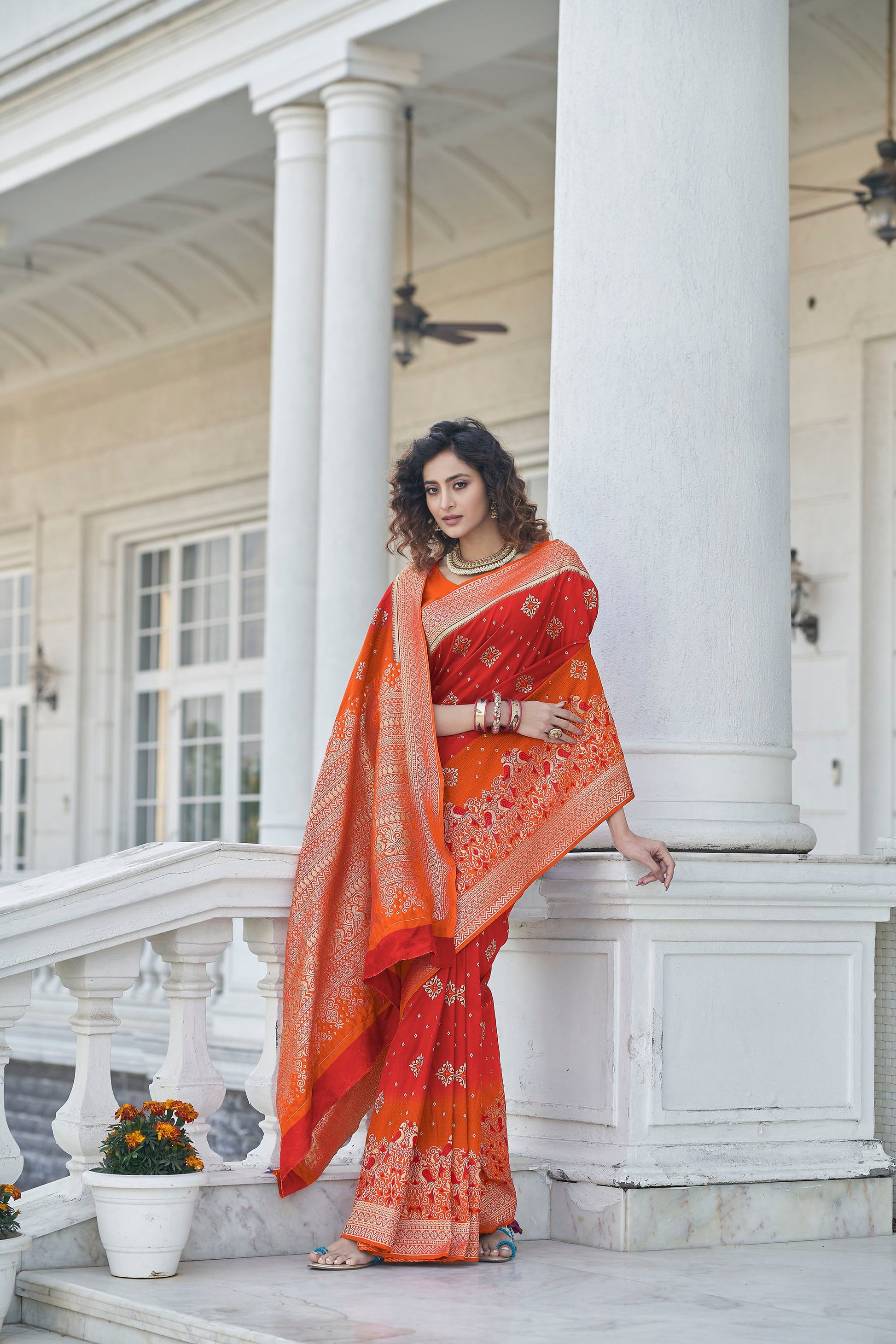 Red Color Banarasi Zari Weaving Saree