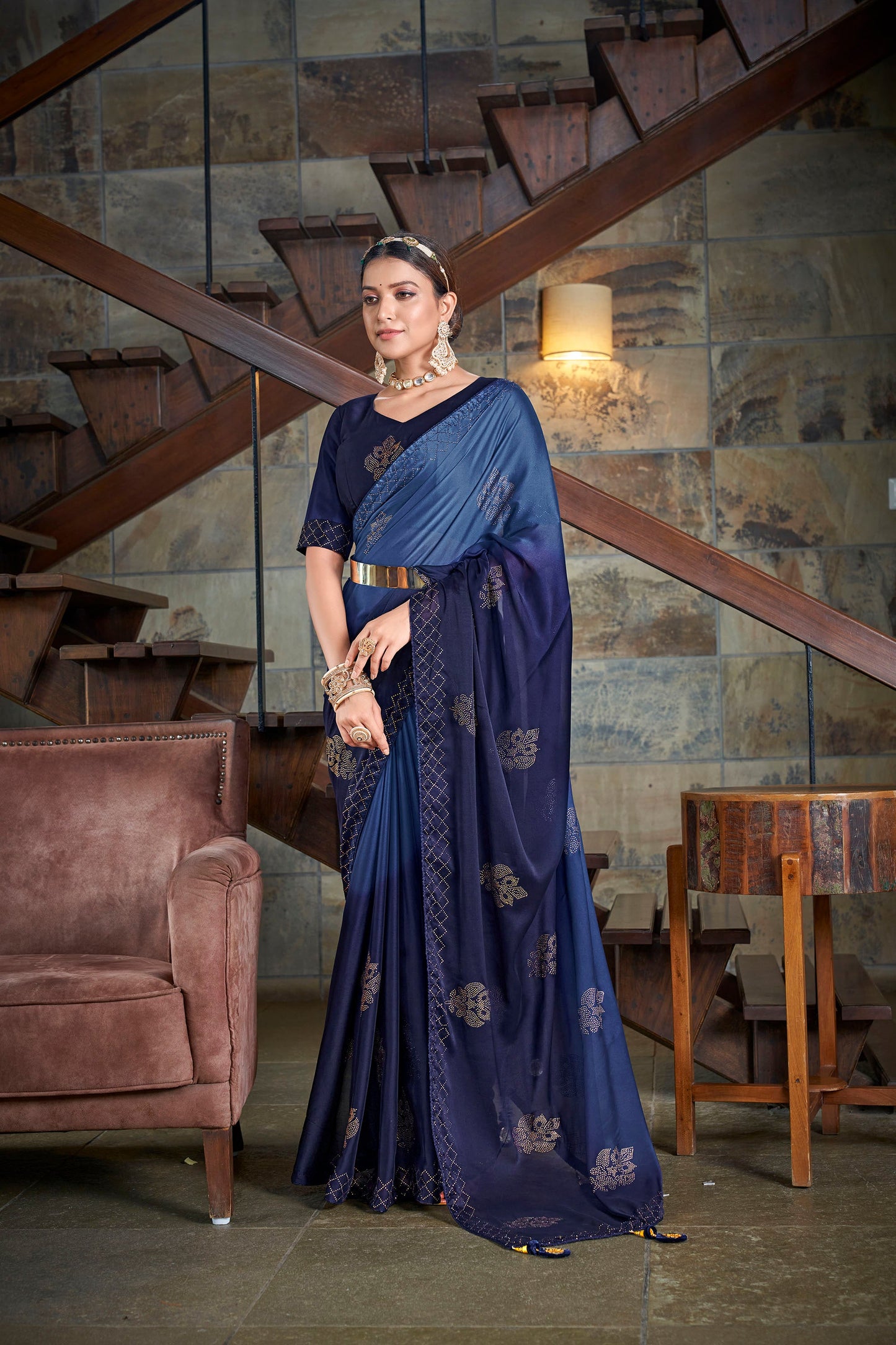 Blue Color Rangoli Silk Swarovski Saree