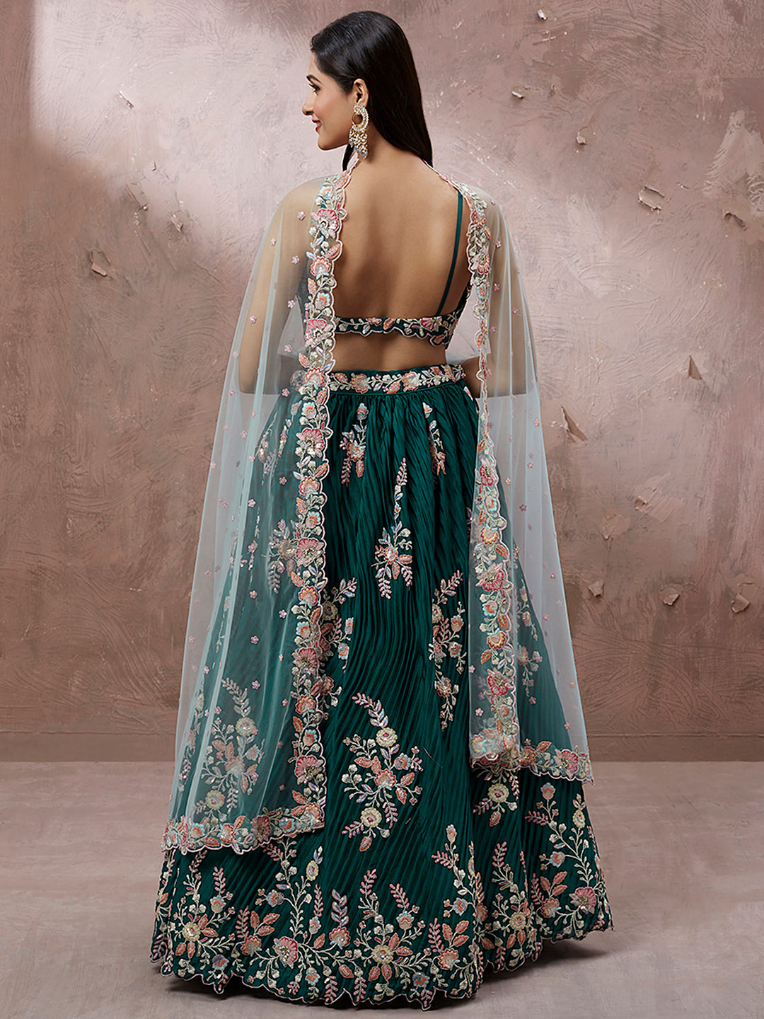 Teal Blue Georgette Sequins Work Semi-Stitched Bridesmaid Lehenga