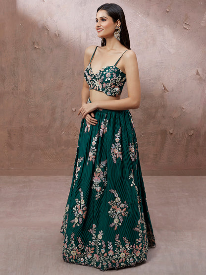 Teal Blue Georgette Sequins Work Semi-Stitched Bridesmaid Lehenga