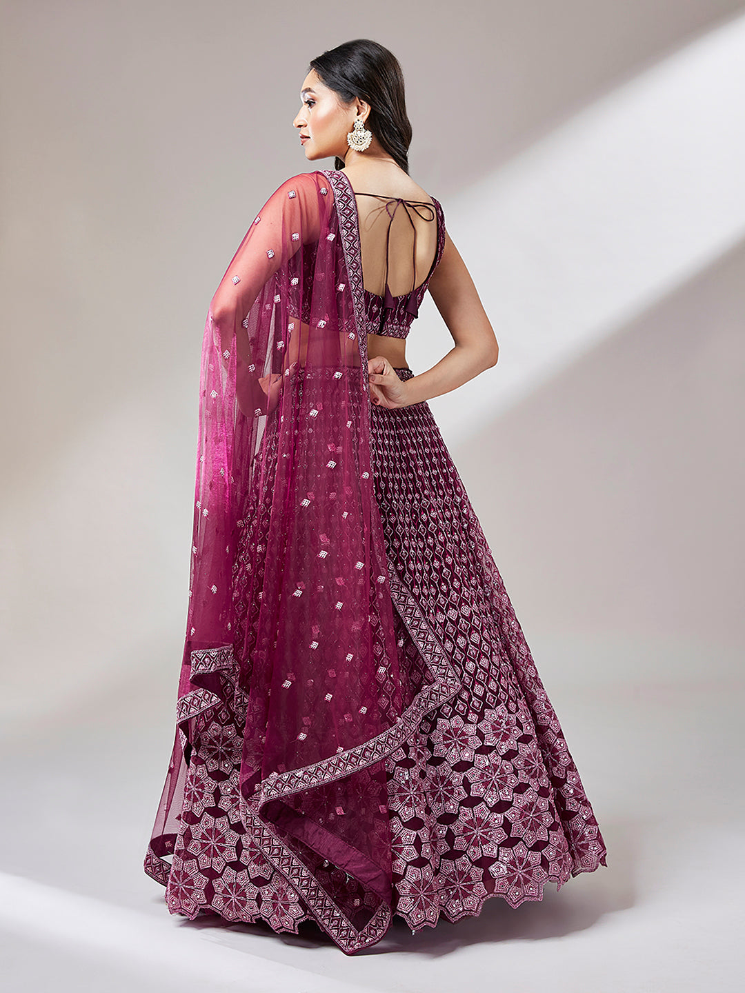 Wine Net heavy Sequins embroidery Semi-Stitched Lehenga