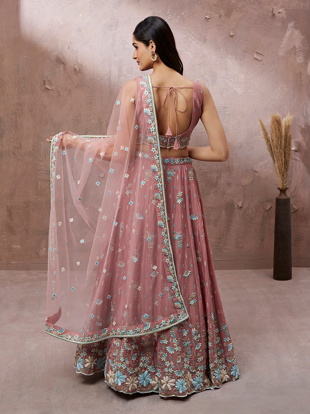 Light Pink Pure Georgette Sequin & Zarkan embroidery Semi-Stitched Lehenga