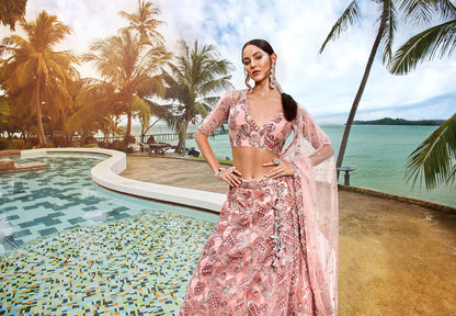 Coral Net Sequins and thread embroidery Lehenga