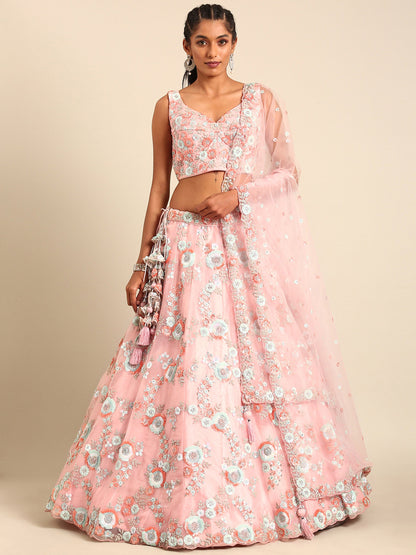 Pink Net Sequins and Zarkan embroidery Lehenga