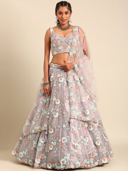 Mauve Net Sequins & Zarkan embroidery Lehenga