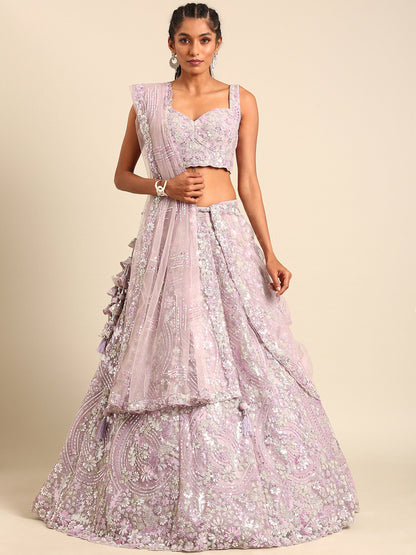 Lavender Net Sequins and Zarkan embroidery Lehenga