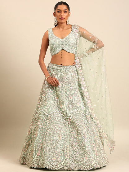 Sea Green Net Multi Zarkan embroidery Lehenga