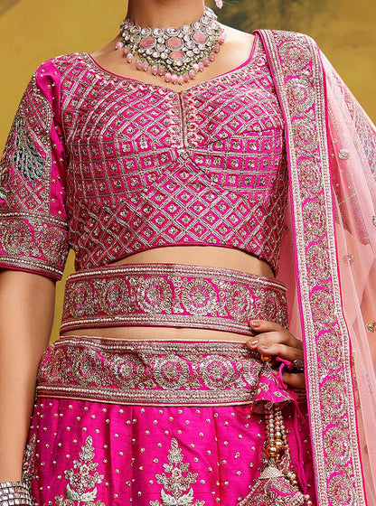 Pink Pure Silk Moti & Zarkan heavy embroidery Lehenga