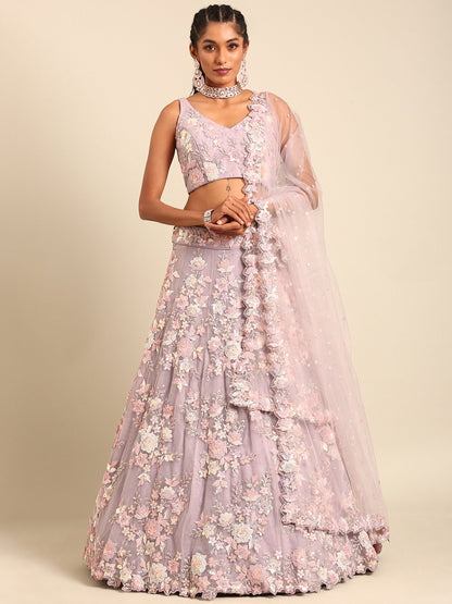 Mauve Net Zarkan embroidery Lehenga