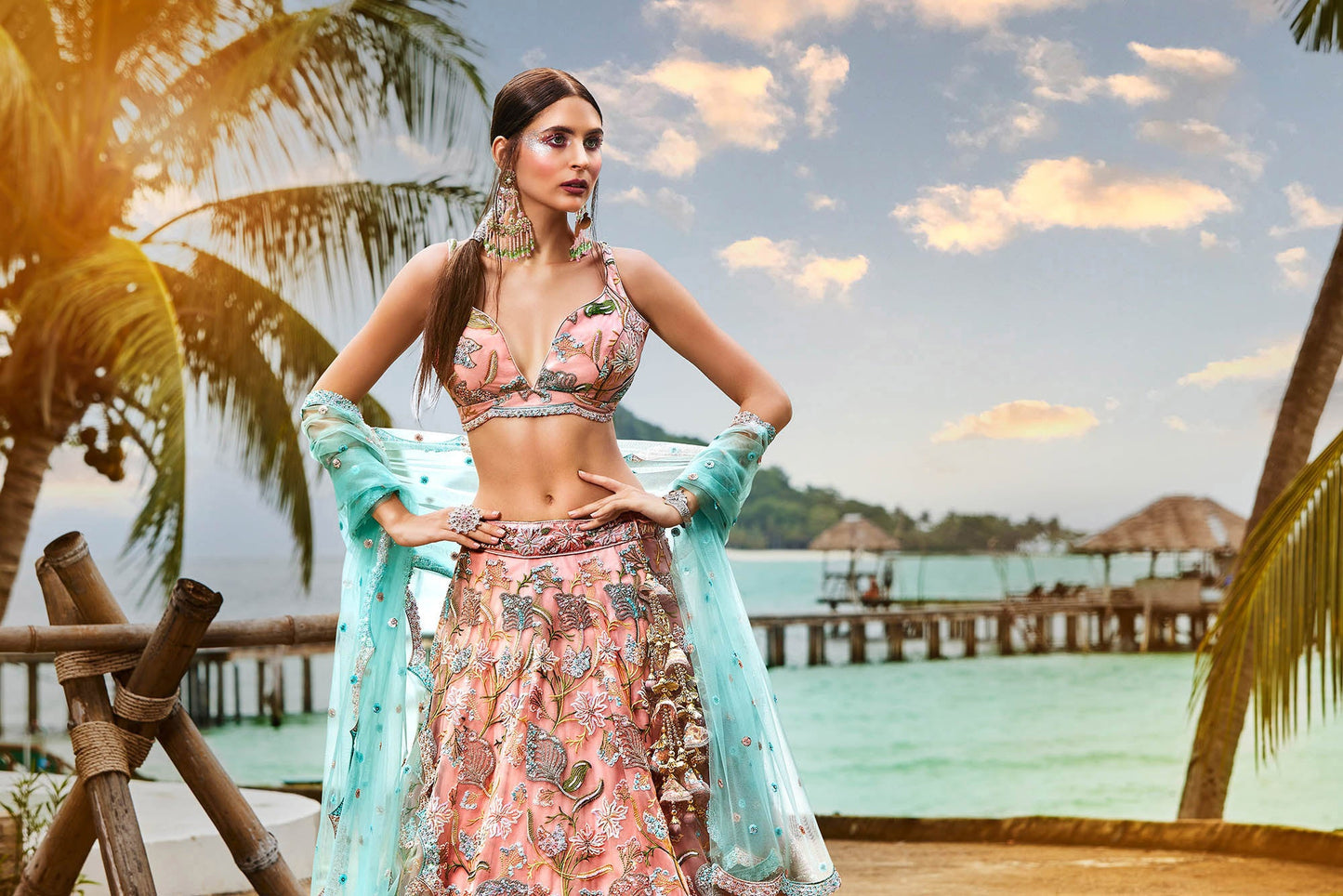 Pink Net Sequins and Zarkan embroidery Lehenga